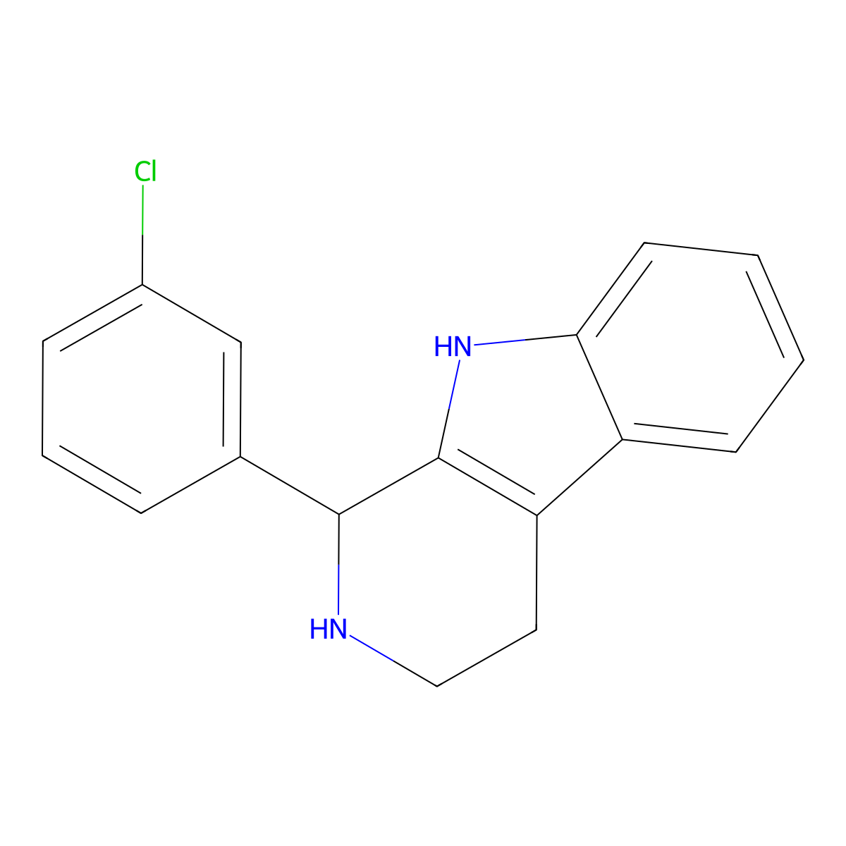 1-(3-chlorophenyl)-2,3,4,9-tetrahydro-1H-pyrido[3,4-b]indole molecular structure, CAS 120908-71-6