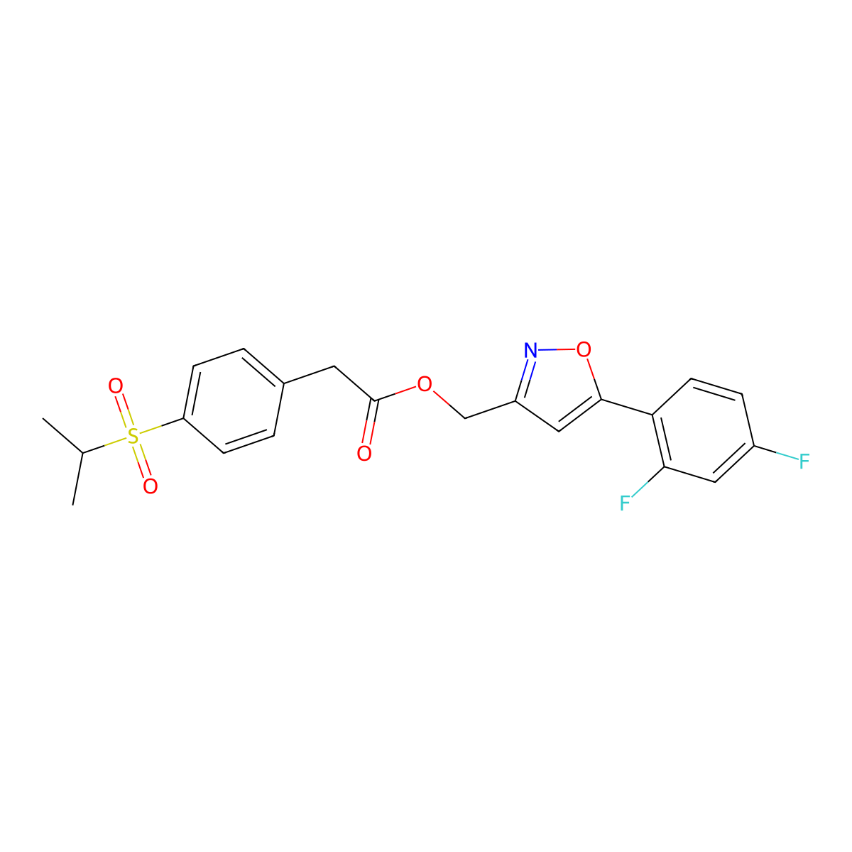 (5-(2,4-Difluorophenyl)isoxazol-3-yl)methyl 2-(4-(isopropylsulfonyl)phenyl)acetate molecular structure, CAS 1209083-69-1