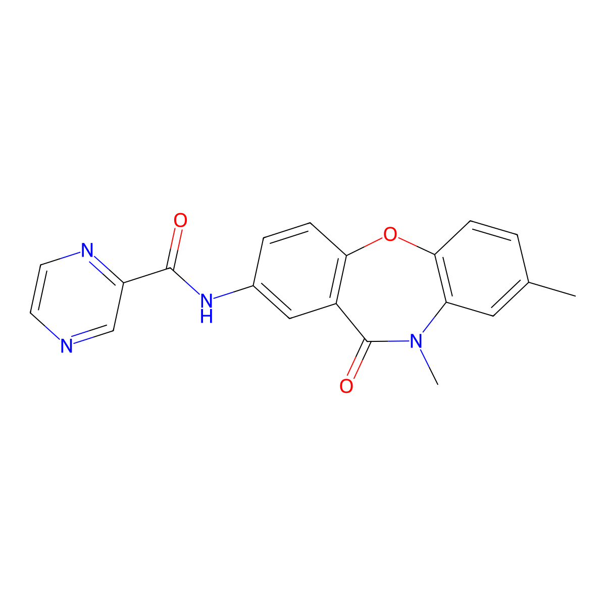 N-{6,9-dimethyl-10-oxo-2-oxa-9-azatricyclo[9.4.0.0^{3,8}]pentadeca-1(11),3(8),4,6,12,14-hexaen-13-yl}pyrazine-2-carboxamide molecular structure, CAS 1209087-31-9