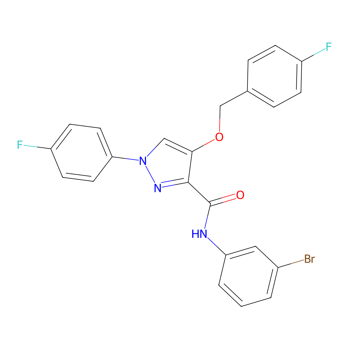 N-(3-bromophenyl)-4-((4-fluorobenzyl)oxy)-1-(4-fluorophenyl)-1H-pyrazole-3-carboxamide molecular structure, CAS 1209088-91-4