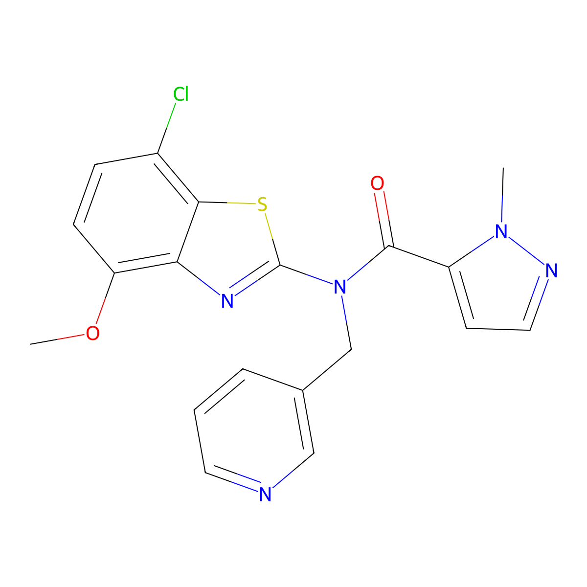 N-(7-chloro-4-methoxybenzo[d]thiazol-2-yl)-1-methyl-N-(pyridin-3-ylmethyl)-1H-pyrazole-5-carboxamide molecular structure, CAS 1209090-07-2