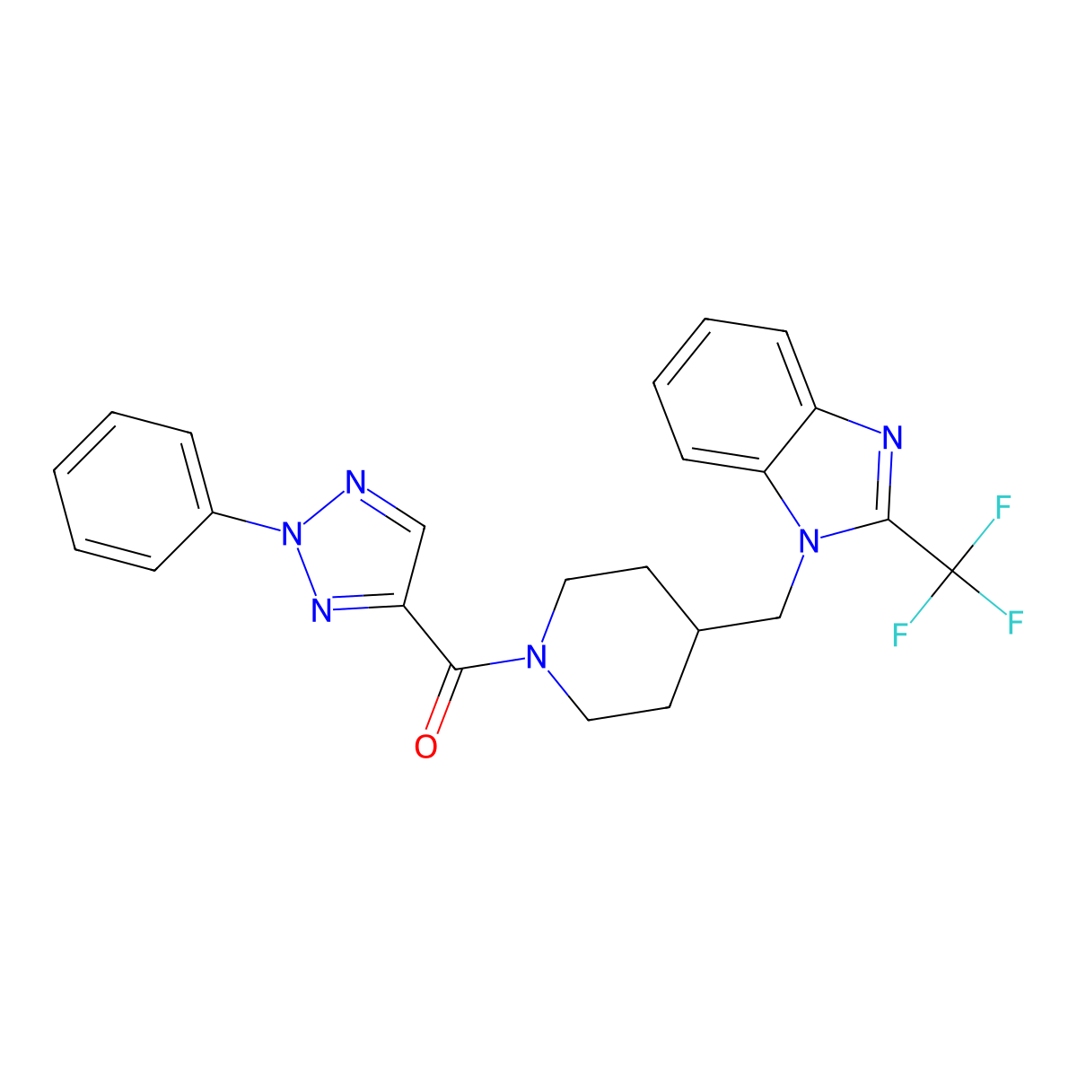 1-{[1-(2-phenyl-2H-1,2,3-triazole-4-carbonyl)piperidin-4-yl]methyl}-2-(trifluoromethyl)-1H-1,3-benzodiazole molecular structure, CAS 1209092-53-4