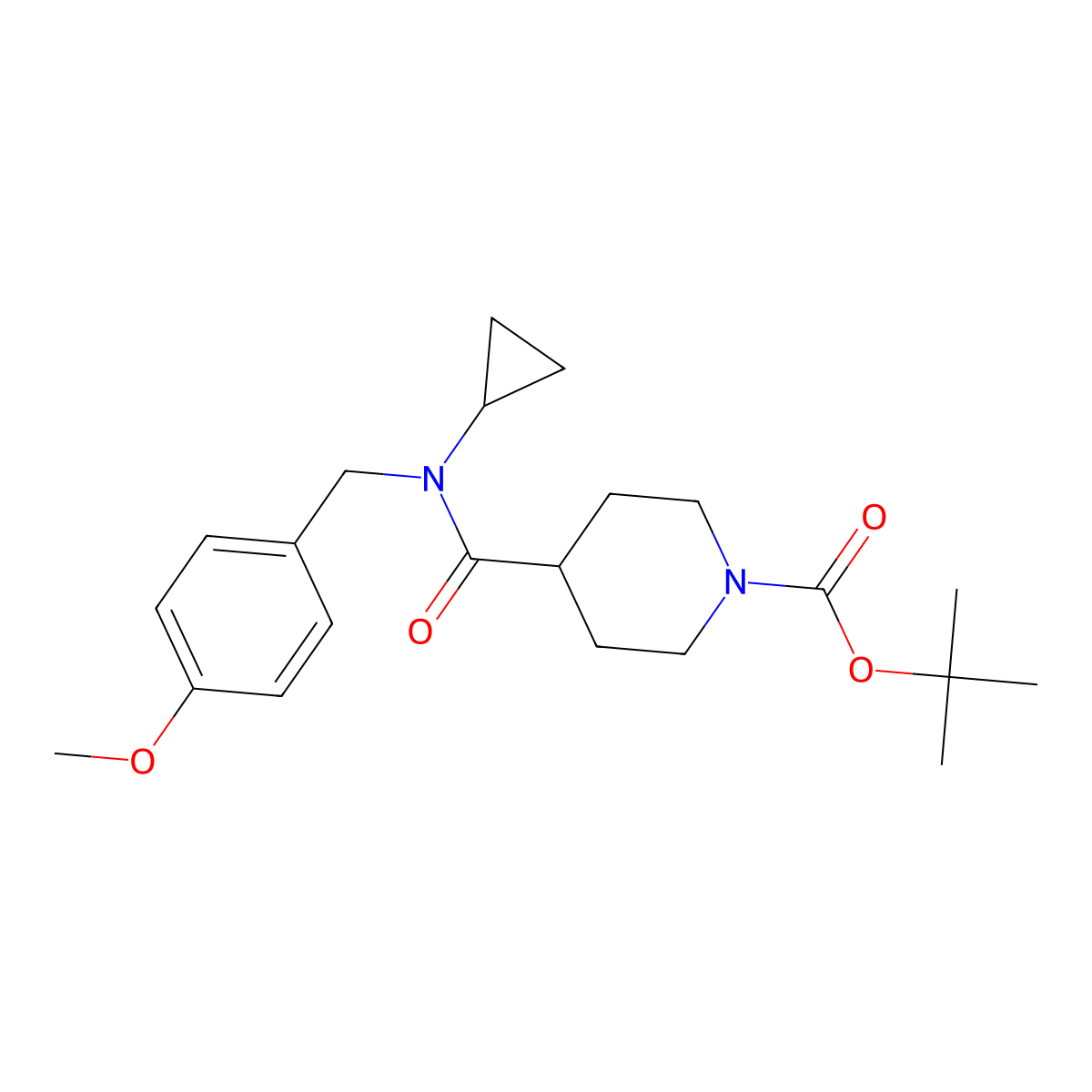 tert-Butyl 4-(cyclopropyl(4-methoxybenzyl)carbamoyl)piperidine-1-carboxylate molecular structure, CAS 1209092-77-2