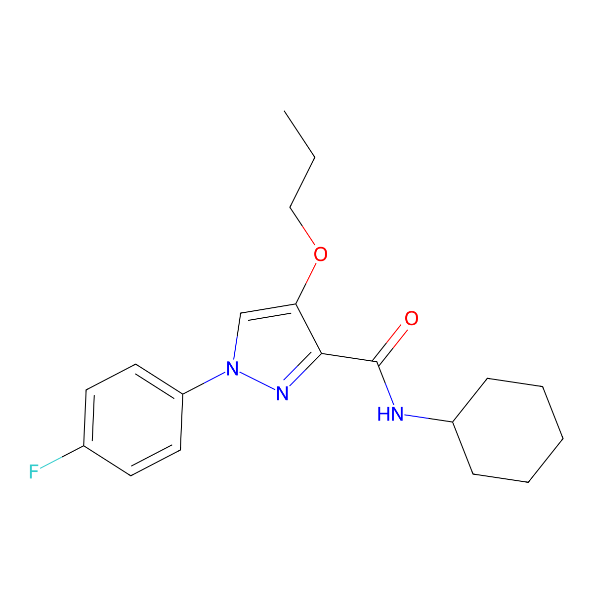 N-cyclohexyl-1-(4-fluorophenyl)-4-propoxy-1H-pyrazole-3-carboxamide molecular structure, CAS 1209106-64-8