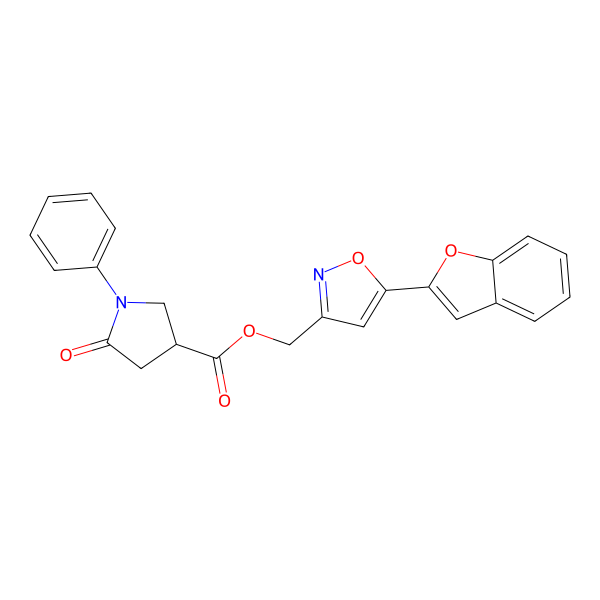 (5-(Benzofuran-2-yl)isoxazol-3-yl)methyl 5-oxo-1-phenylpyrrolidine-3-carboxylate molecular structure, CAS 1209111-12-5