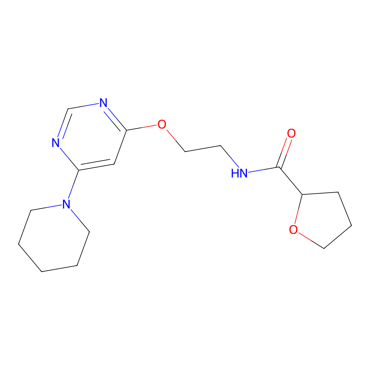 N-(2-((6-(piperidin-1-yl)pyrimidin-4-yl)oxy)ethyl)tetrahydrofuran-2-carboxamide molecular structure, CAS 1209116-12-0