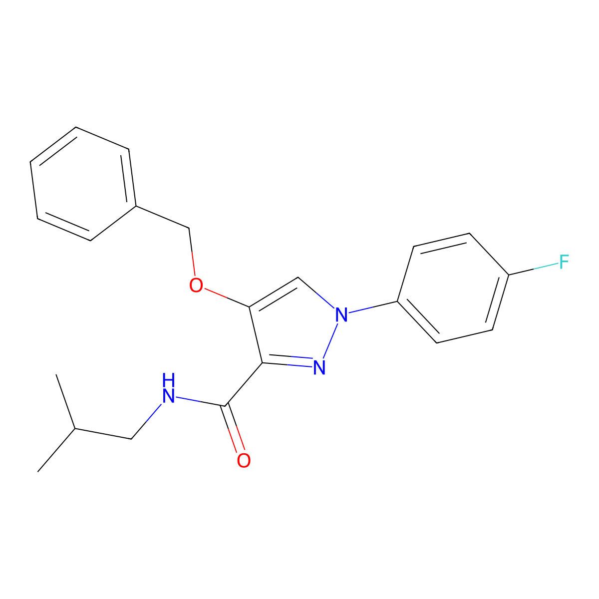 4-(benzyloxy)-1-(4-fluorophenyl)-N-isobutyl-1H-pyrazole-3-carboxamide molecular structure, CAS 1209124-36-6
