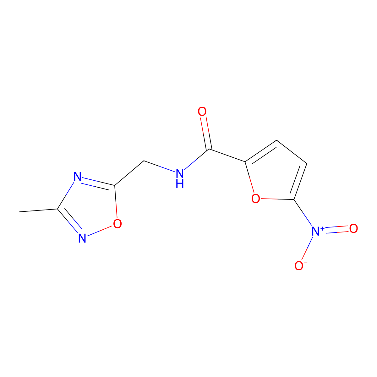 N-((3-methyl-1,2,4-oxadiazol-5-yl)methyl)-5-nitrofuran-2-carboxamide molecular structure, CAS 1209130-02-8
