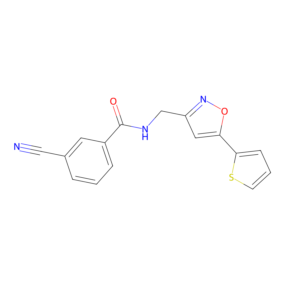 3-cyano-N-((5-(thiophen-2-yl)isoxazol-3-yl)methyl)benzamide molecular structure, CAS 1209136-74-2