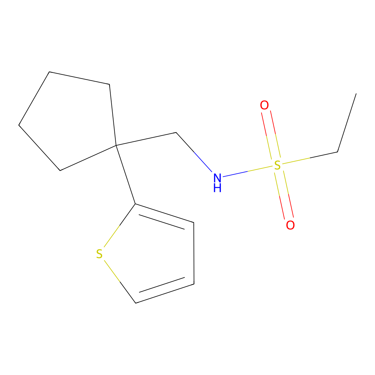 N-((1-(thiophen-2-yl)cyclopentyl)methyl)ethanesulfonamide molecular structure, CAS 1209141-88-7