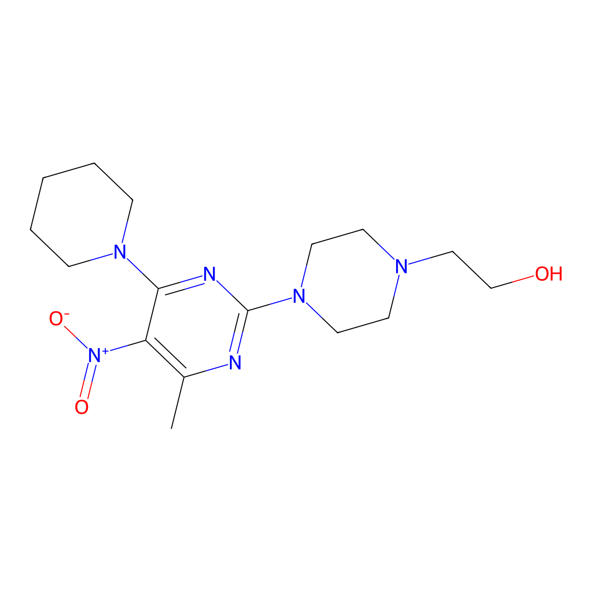 2-(4-(4-Methyl-5-nitro-6-(piperidin-1-yl)pyrimidin-2-yl)piperazin-1-yl)ethanol molecular structure, CAS 1209144-39-7