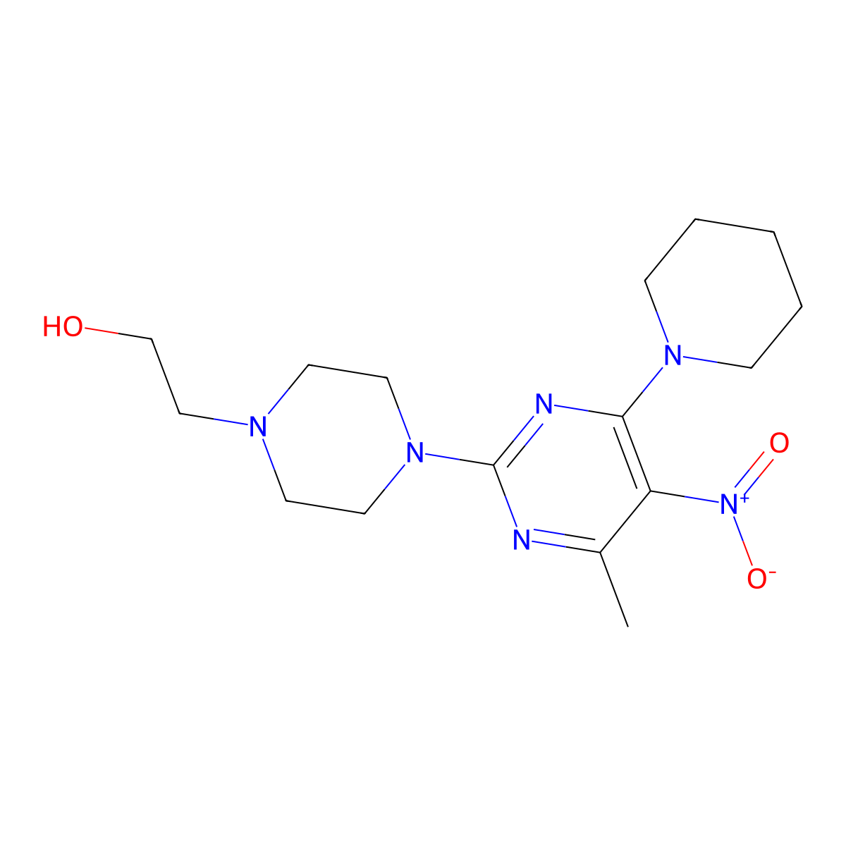 2-(4-(4-Methyl-5-nitro-6-(piperidin-1-yl)pyrimidin-2-yl)piperazin-1-yl)ethanol molecular structure, CAS 1209144-39-7