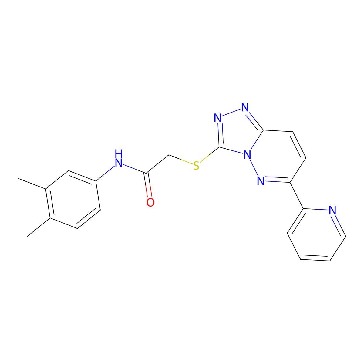 N-(3,4-dimethylphenyl)-2-((6-(pyridin-2-yl)-[1,2,4]triazolo[4,3-b]pyridazin-3-yl)thio)acetamide molecular structure, CAS 1209151-27-8