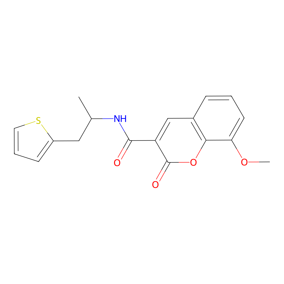 8-methoxy-2-oxo-N-(1-(thiophen-2-yl)propan-2-yl)-2H-chromene-3-carboxamide molecular structure, CAS 1209157-55-0