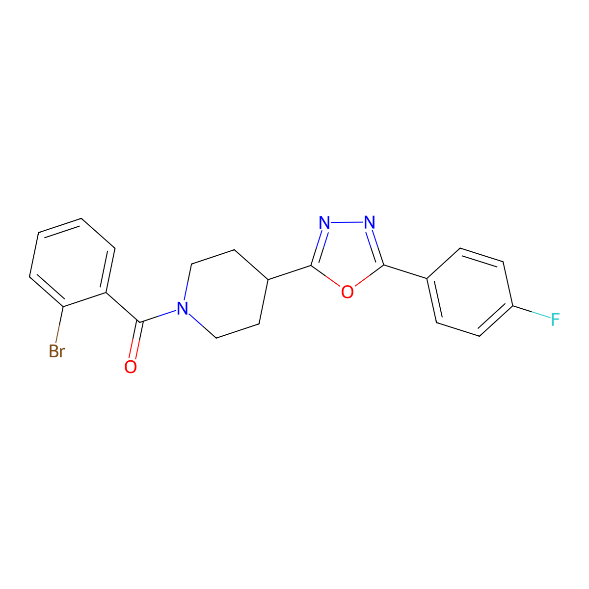 (2-Bromophenyl)(4-(5-(4-fluorophenyl)-1,3,4-oxadiazol-2-yl)piperidin-1-yl)methanone molecular structure, CAS 1209167-58-7