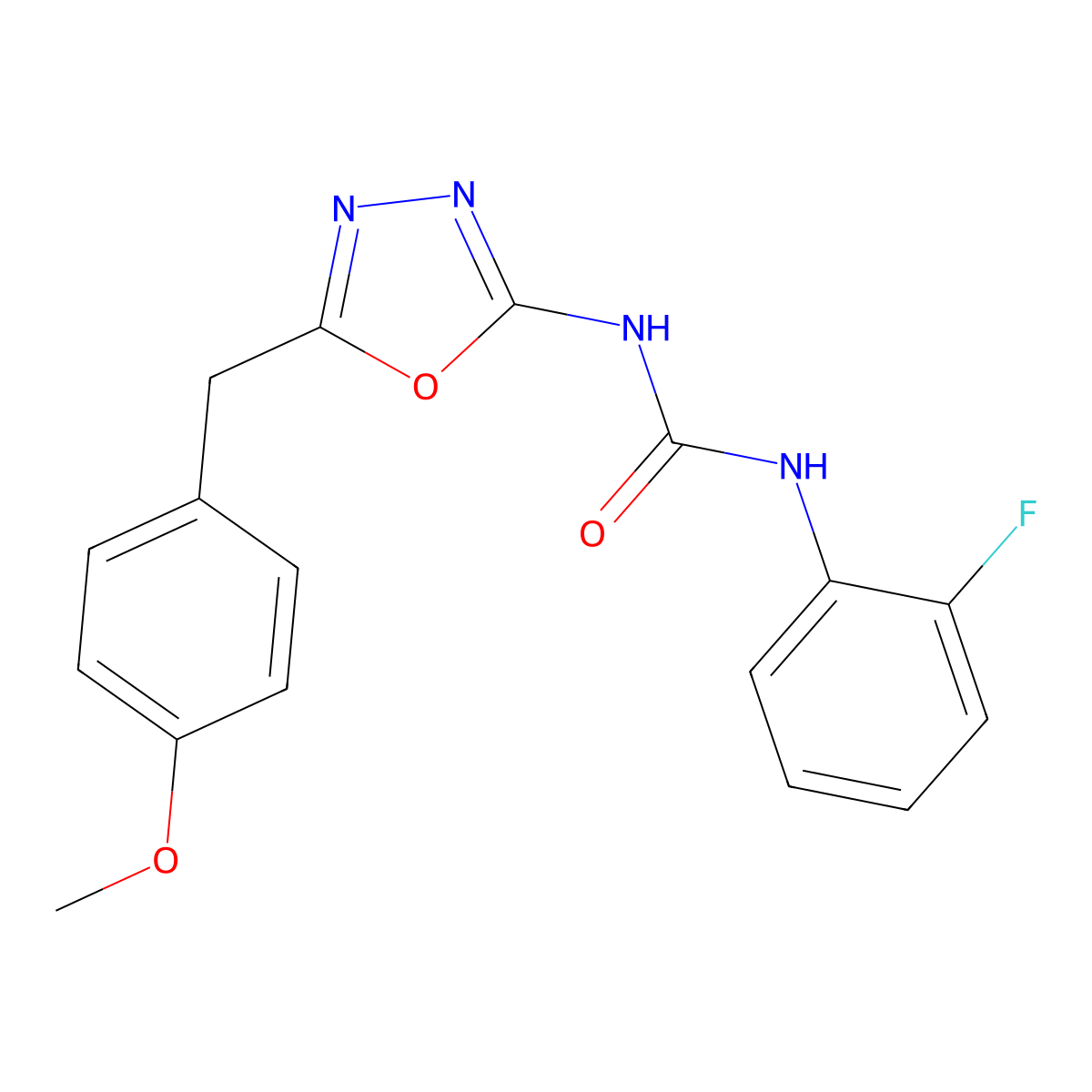 1-(2-Fluorophenyl)-3-(5-(4-methoxybenzyl)-1,3,4-oxadiazol-2-yl)urea molecular structure, CAS 1209168-26-2