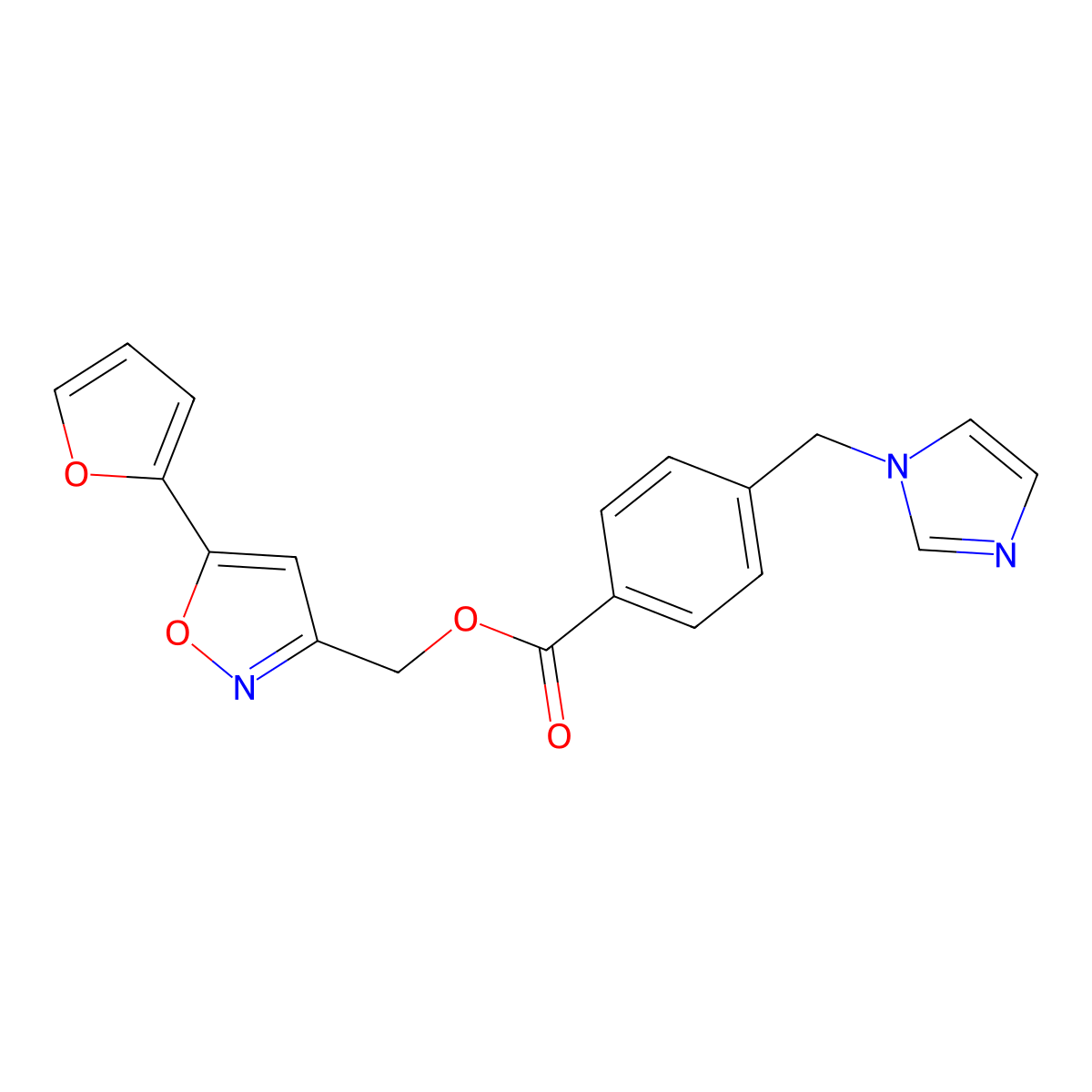 (5-(furan-2-yl)isoxazol-3-yl)methyl 4-((1H-imidazol-1-yl)methyl)benzoate molecular structure, CAS 1209182-45-5