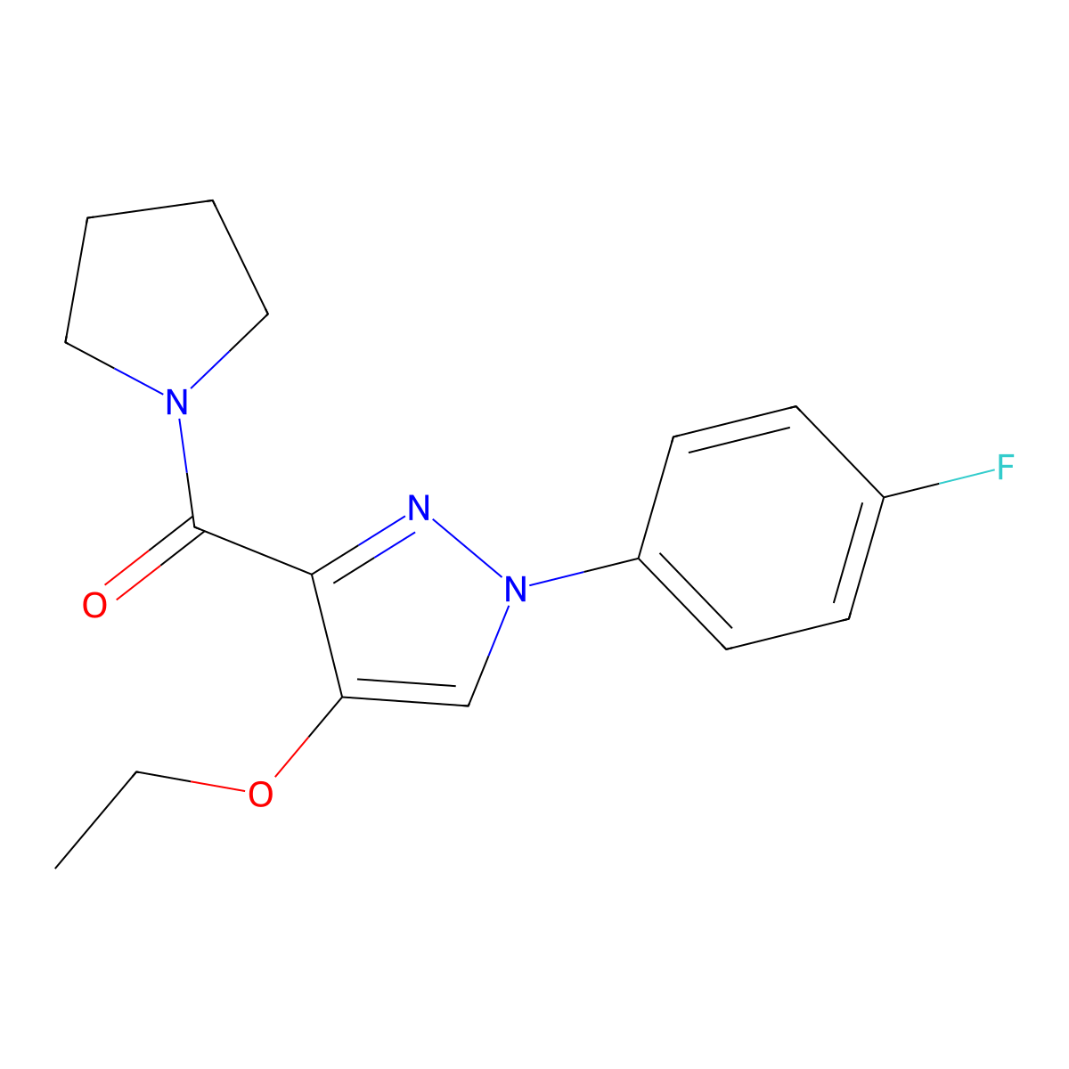 (4-ethoxy-1-(4-fluorophenyl)-1H-pyrazol-3-yl)(pyrrolidin-1-yl)methanone molecular structure, CAS 1209185-44-3