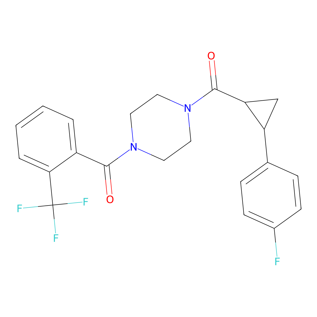 1-[2-(4-Fluorophenyl)cyclopropanecarbonyl]-4-[2-(trifluoromethyl)benzoyl]piperazine molecular structure, CAS 1209186-33-3
