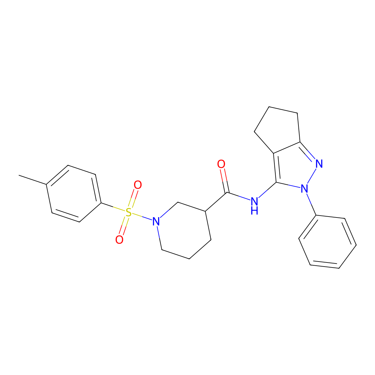N-(2-phenyl-2,4,5,6-tetrahydrocyclopenta[c]pyrazol-3-yl)-1-tosylpiperidine-3-carboxamide molecular structure, CAS 1209187-47-2