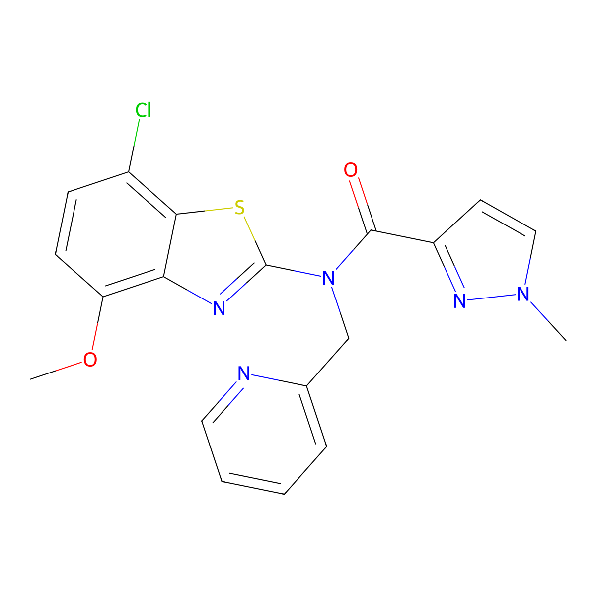 N-(7-chloro-4-methoxybenzo[d]thiazol-2-yl)-1-methyl-N-(pyridin-2-ylmethyl)-1H-pyrazole-3-carboxamide molecular structure, CAS 1209188-81-7