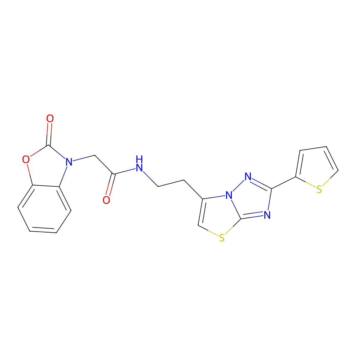 2-(2-oxobenzo[d]oxazol-3(2H)-yl)-N-(2-(2-(thiophen-2-yl)thiazolo[3,2-b][1,2,4]triazol-6-yl)ethyl)acetamide molecular structure, CAS 1209190-26-0