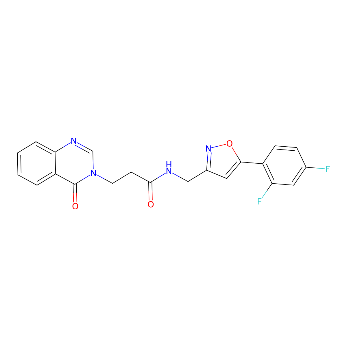 N-((5-(2,4-difluorophenyl)isoxazol-3-yl)methyl)-3-(4-oxoquinazolin-3(4H)-yl)propanamide molecular structure, CAS 1209191-10-5