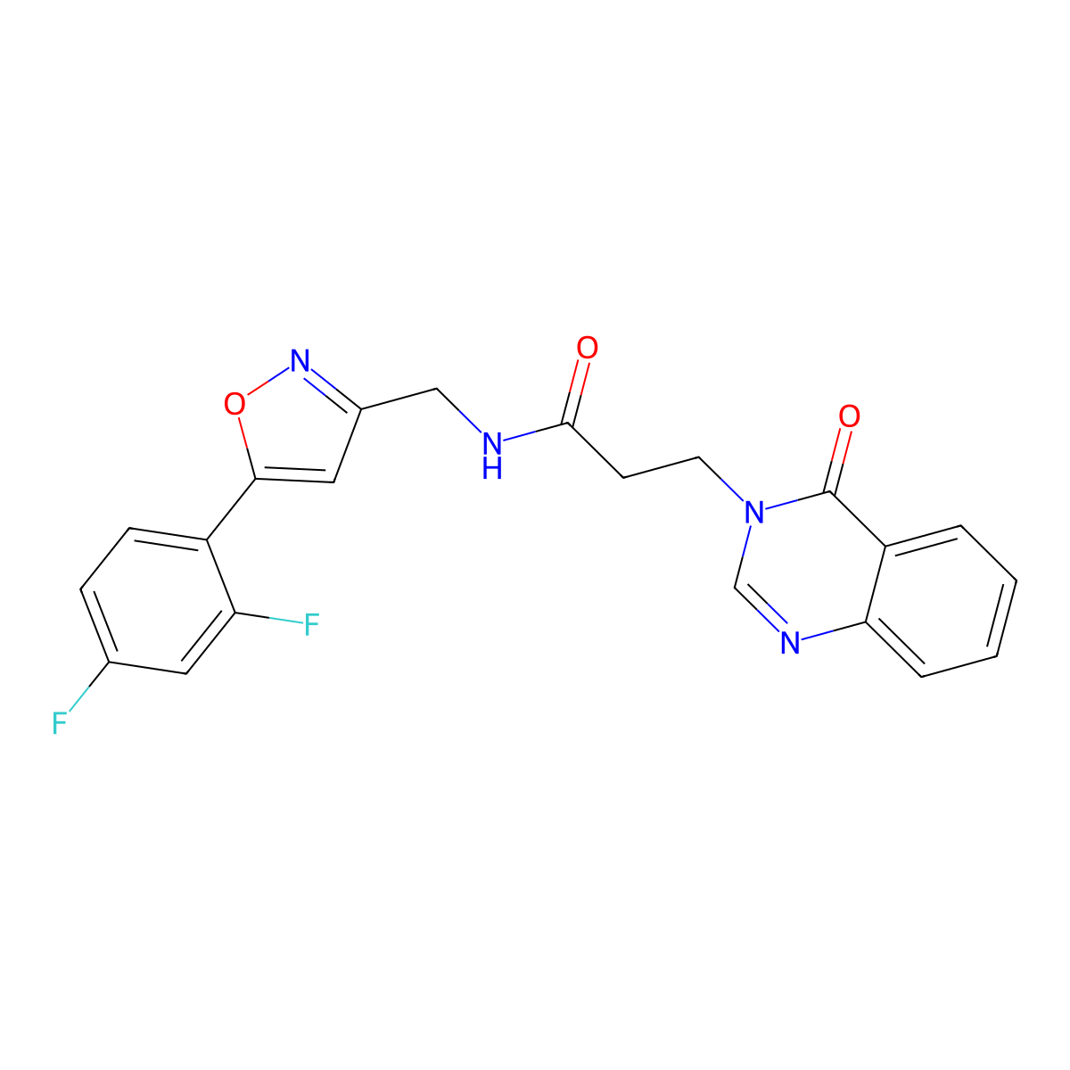 N-((5-(2,4-difluorophenyl)isoxazol-3-yl)methyl)-3-(4-oxoquinazolin-3(4H)-yl)propanamide molecular structure, CAS 1209191-10-5