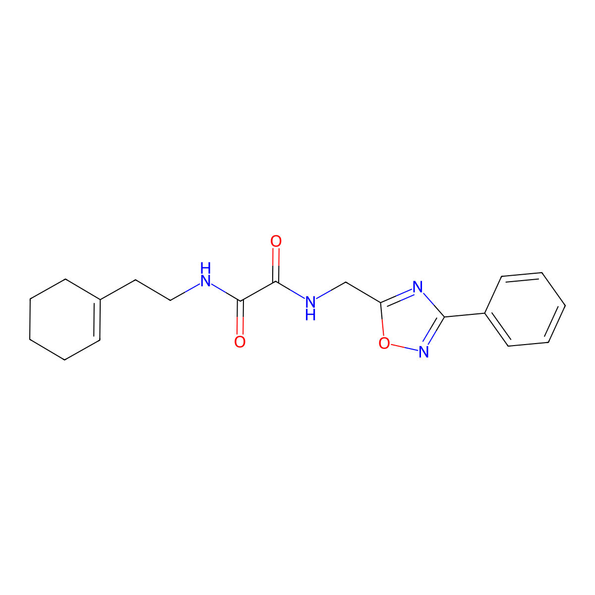 N1-(2-(cyclohex-1-en-1-yl)ethyl)-N2-((3-phenyl-1,2,4-oxadiazol-5-yl)methyl)oxalamide molecular structure, CAS 1209191-73-0