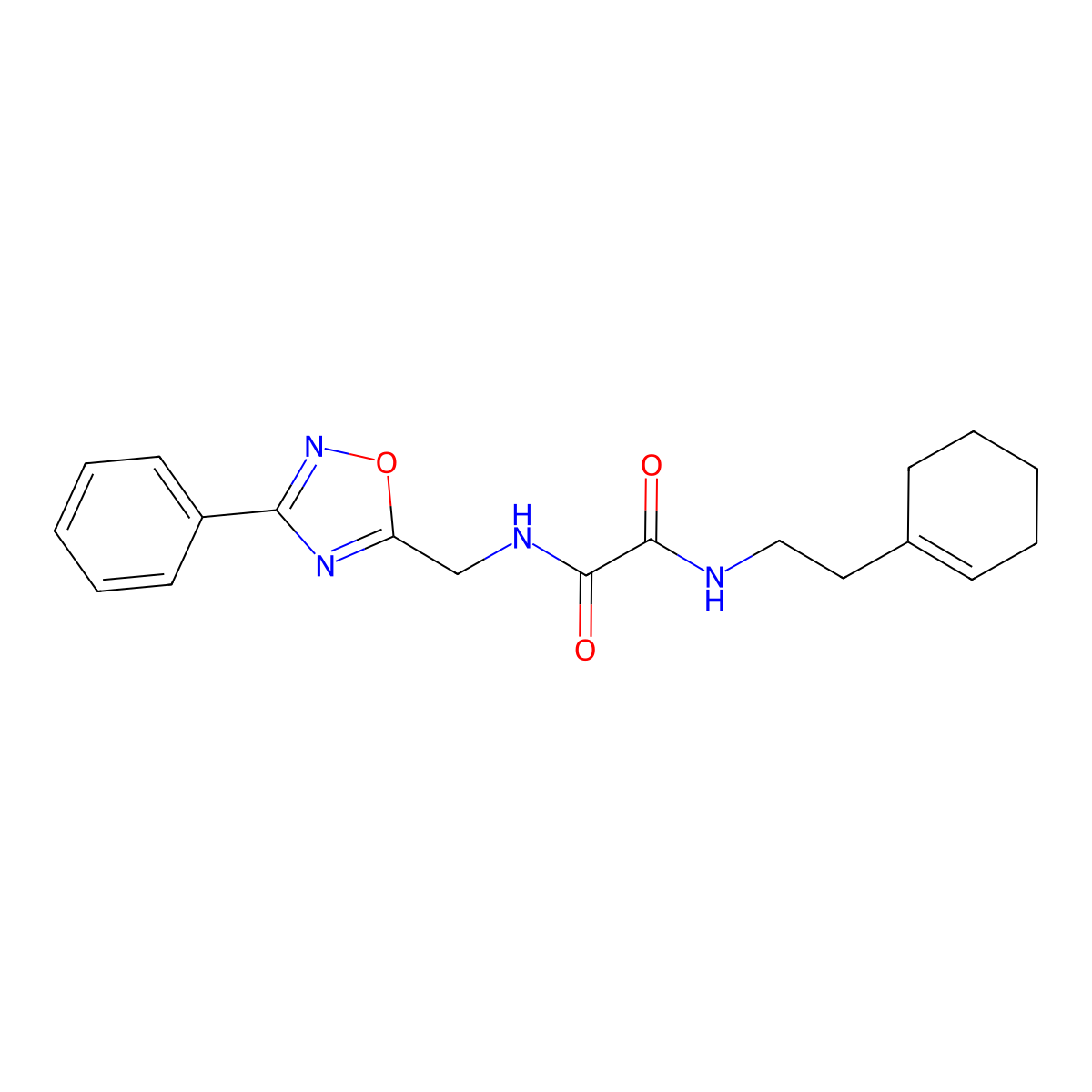 N1-(2-(cyclohex-1-en-1-yl)ethyl)-N2-((3-phenyl-1,2,4-oxadiazol-5-yl)methyl)oxalamide molecular structure, CAS 1209191-73-0