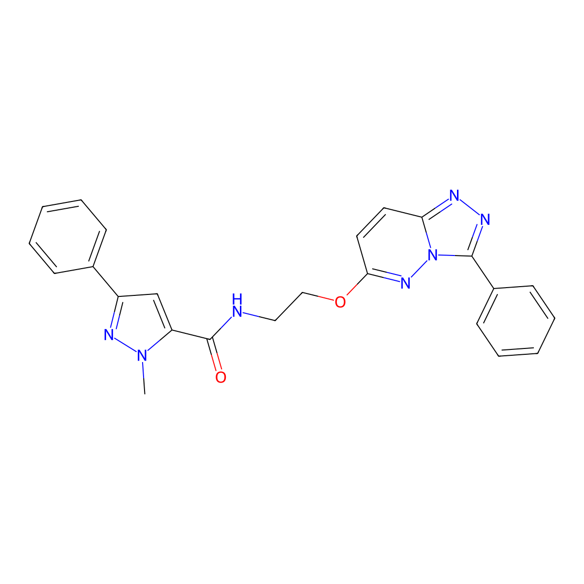 1-methyl-3-phenyl-N-[2-({3-phenyl-[1,2,4]triazolo[4,3-b]pyridazin-6-yl}oxy)ethyl]-1H-pyrazole-5-carboxamide molecular structure, CAS 1209196-92-8