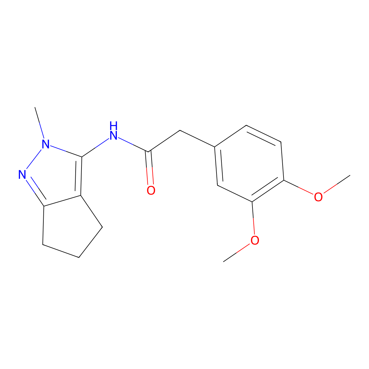 2-(3,4-dimethoxyphenyl)-N-(2-methyl-2,4,5,6-tetrahydrocyclopenta[c]pyrazol-3-yl)acetamide molecular structure, CAS 1209196-99-5