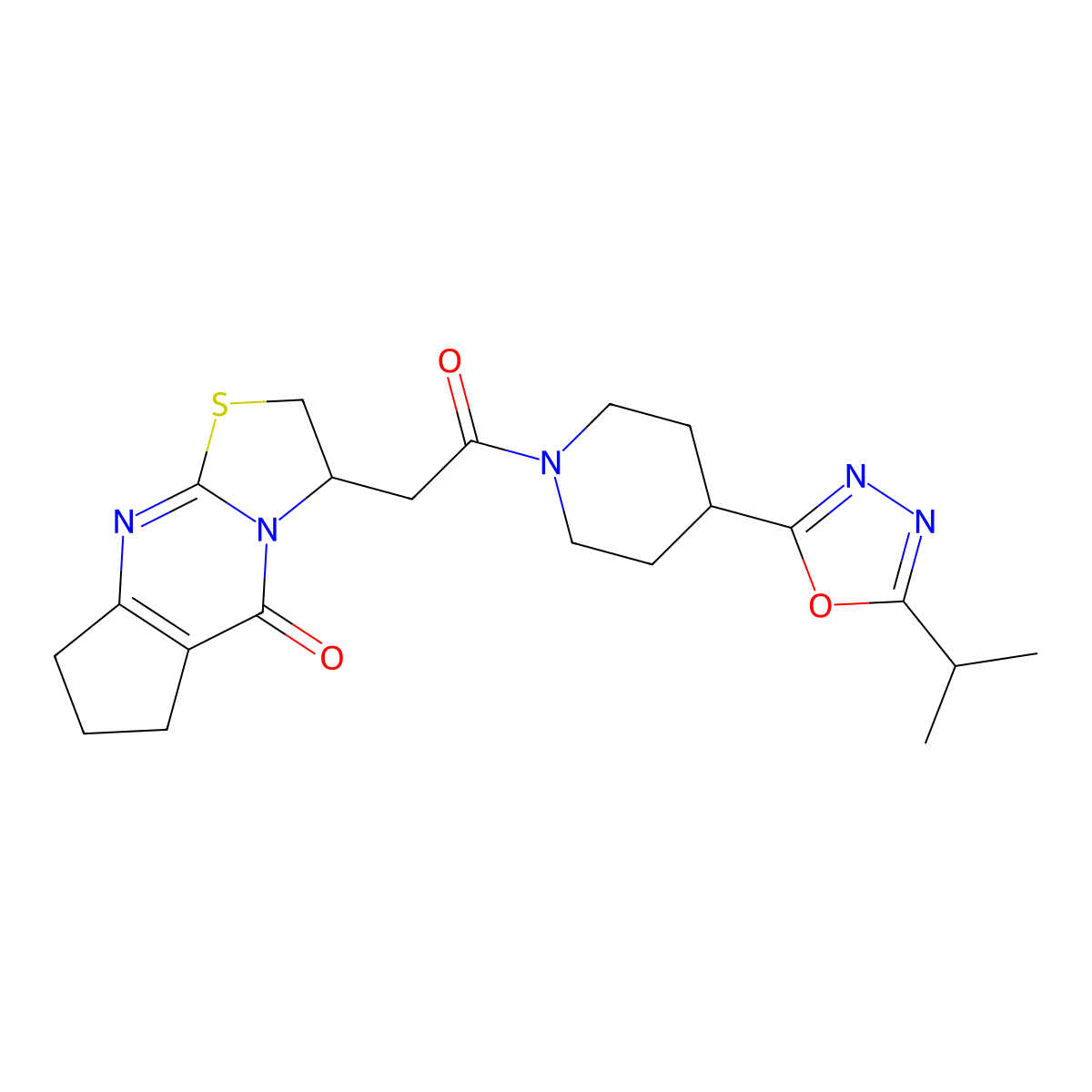 12-(2-Oxo-2-{4-[5-(propan-2-yl)-1,3,4-oxadiazol-2-yl]piperidin-1-yl}ethyl)-10-thia-1,8-diazatricyclo[7.3.0.0^{3,7}]dodeca-3(7),8-dien-2-one molecular structure, CAS 1209198-34-4