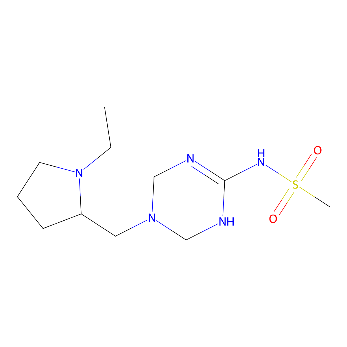 N-{5-[(1-ethylpyrrolidin-2-yl)methyl]-1,4,5,6-tetrahydro-1,3,5-triazin-2-yl}methanesulfonamide molecular structure, CAS 1209198-87-7