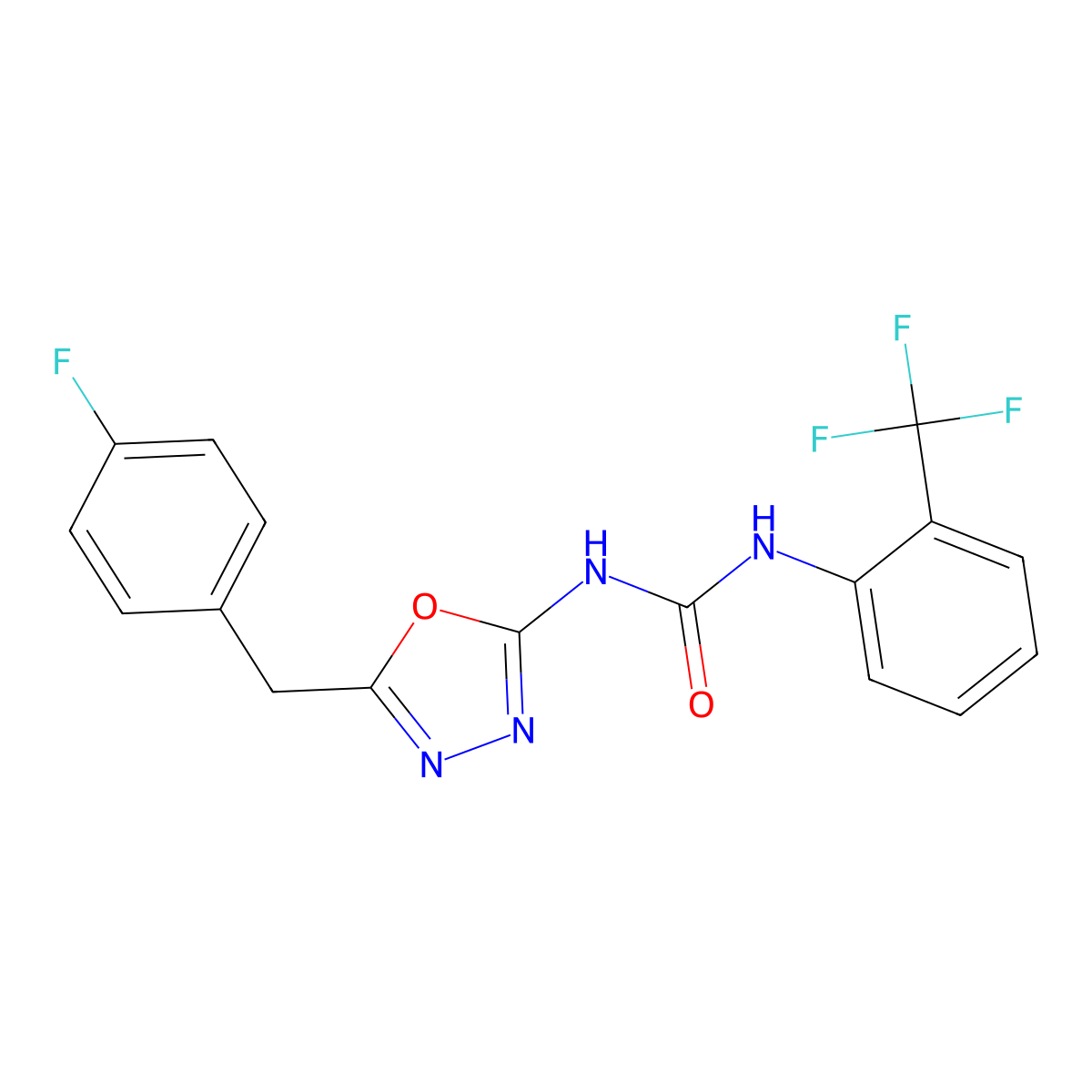 1-(5-(4-Fluorobenzyl)-1,3,4-oxadiazol-2-yl)-3-(2-(trifluoromethyl)phenyl)urea molecular structure, CAS 1209199-55-2