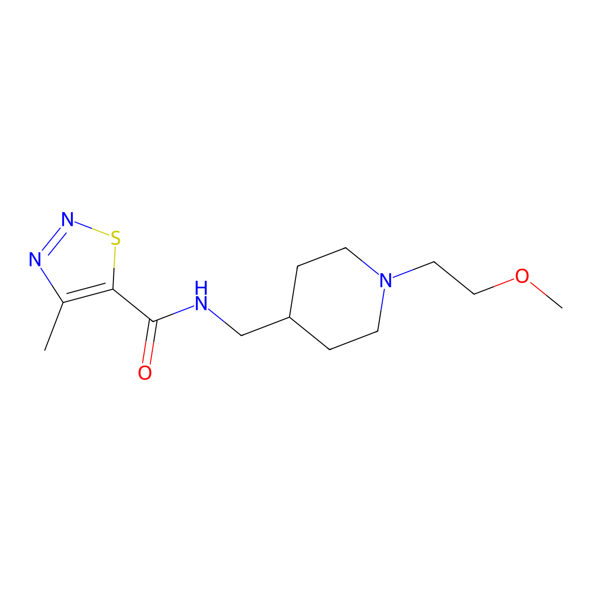N-{[1-(2-methoxyethyl)piperidin-4-yl]methyl}-4-methyl-1,2,3-thiadiazole-5-carboxamide molecular structure, CAS 1209200-56-5