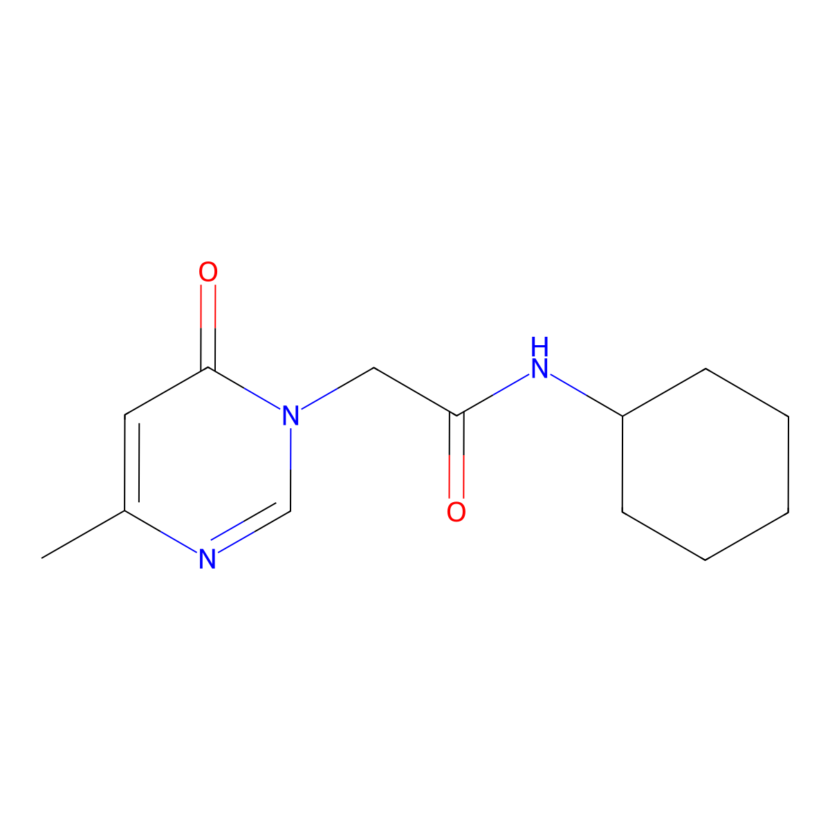 N-cyclohexyl-2-(4-methyl-6-oxopyrimidin-1(6H)-yl)acetamide molecular structure, CAS 1209204-03-4