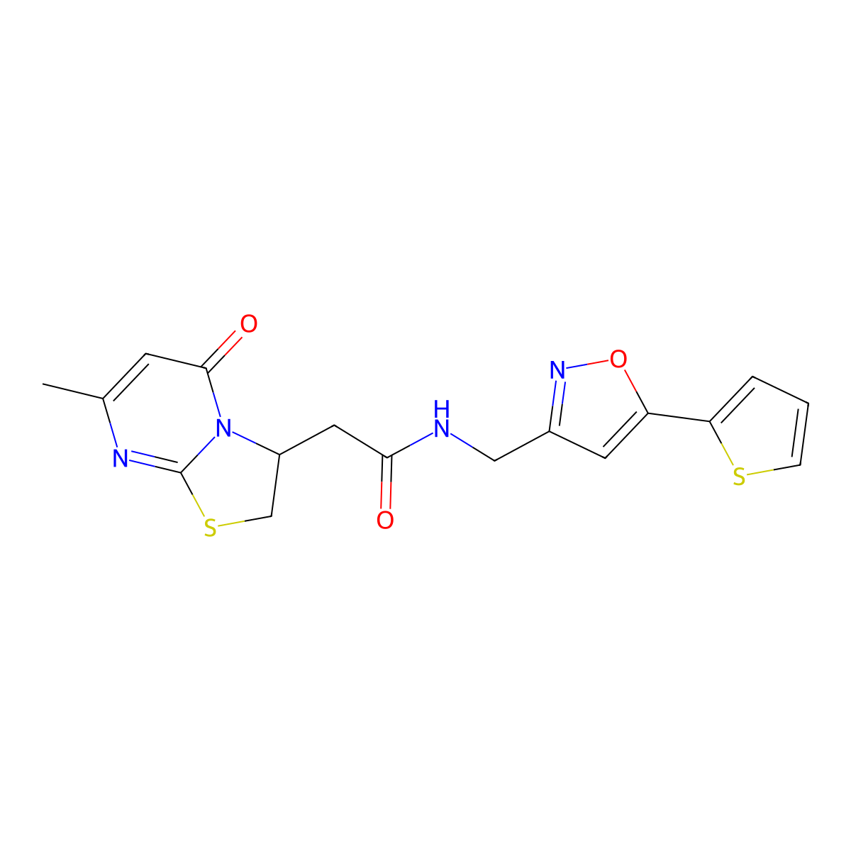 2-(7-methyl-5-oxo-3,5-dihydro-2H-thiazolo[3,2-a]pyrimidin-3-yl)-N-((5-(thiophen-2-yl)isoxazol-3-yl)methyl)acetamide molecular structure, CAS 1209207-77-1