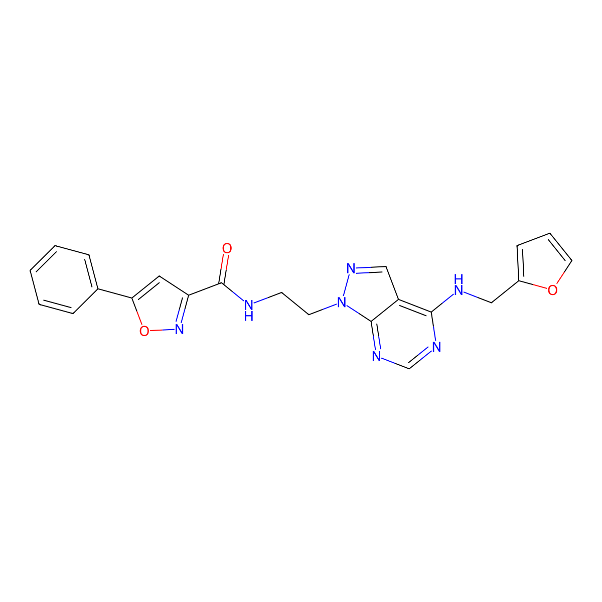 N-[2-(4-{[(furan-2-yl)methyl]amino}-1H-pyrazolo[3,4-d]pyrimidin-1-yl)ethyl]-5-phenyl-1,2-oxazole-3-carboxamide molecular structure, CAS 1209210-14-9
