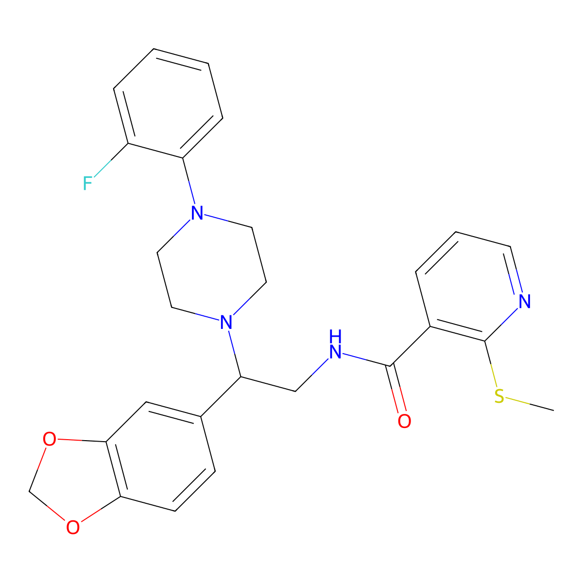 N-(2-(benzo[d][1,3]dioxol-5-yl)-2-(4-(2-fluorophenyl)piperazin-1-yl)ethyl)-2-(methylthio)nicotinamide molecular structure, CAS 1209211-58-4