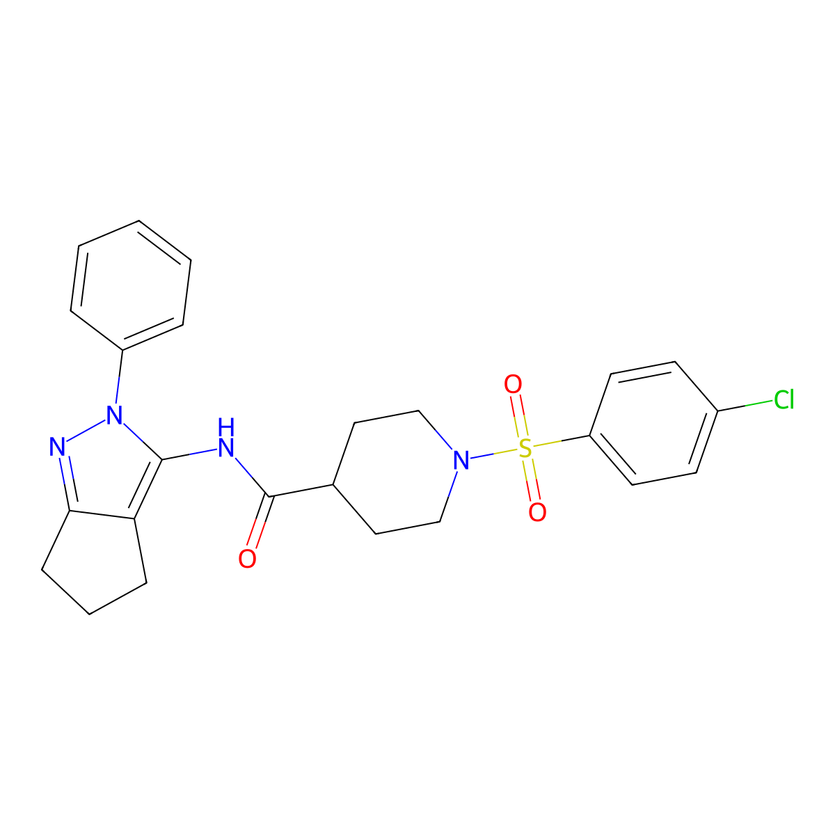 1-((4-chlorophenyl)sulfonyl)-N-(2-phenyl-2,4,5,6-tetrahydrocyclopenta[c]pyrazol-3-yl)piperidine-4-carboxamide molecular structure, CAS 1209212-03-2