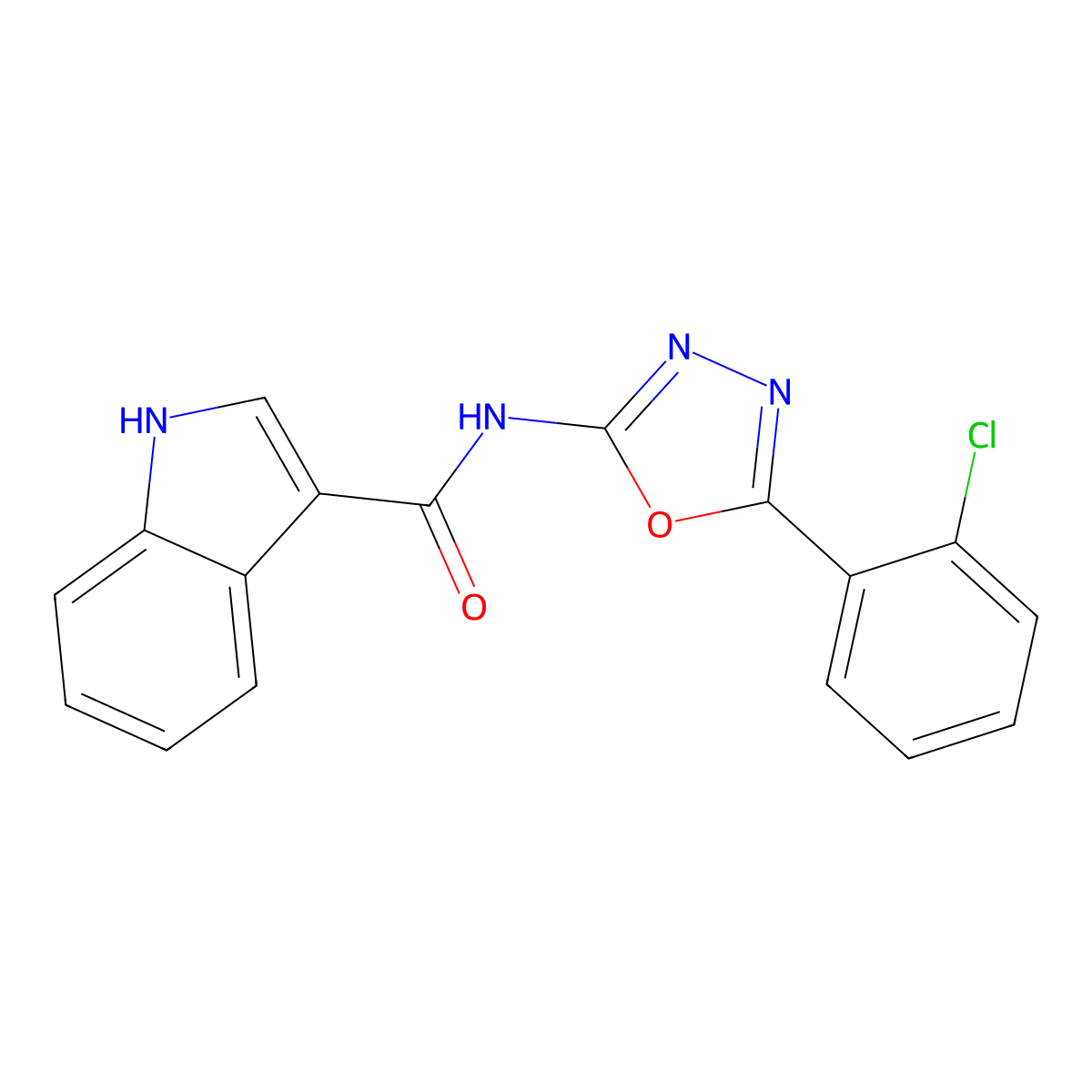 N-(5-(2-chlorophenyl)-1,3,4-oxadiazol-2-yl)-1H-indole-3-carboxamide molecular structure, CAS 1209214-45-8