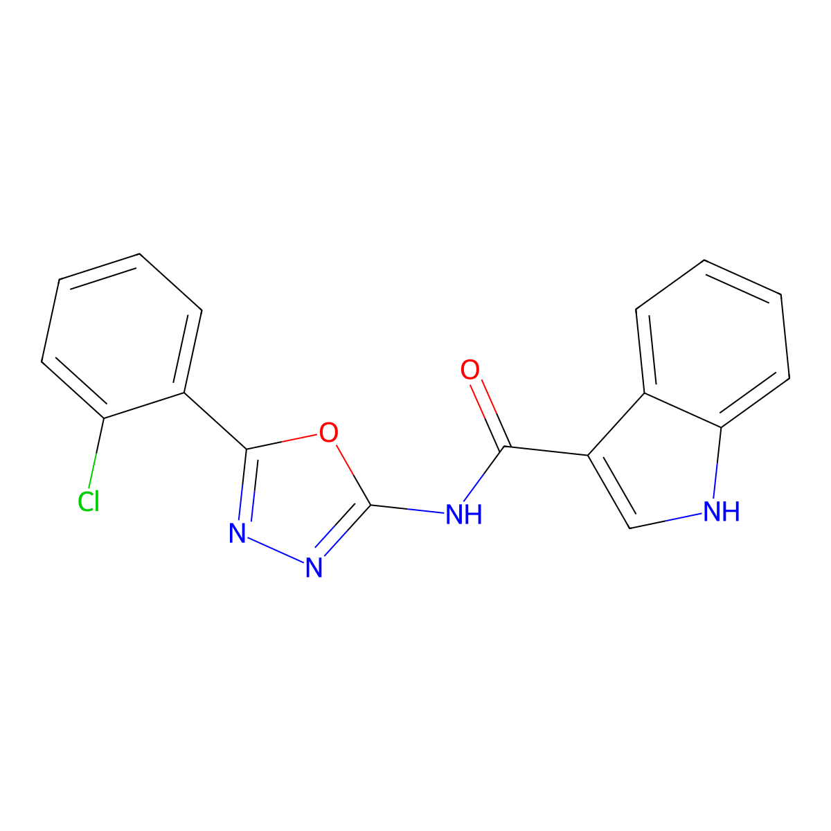 N-(5-(2-chlorophenyl)-1,3,4-oxadiazol-2-yl)-1H-indole-3-carboxamide molecular structure, CAS 1209214-45-8