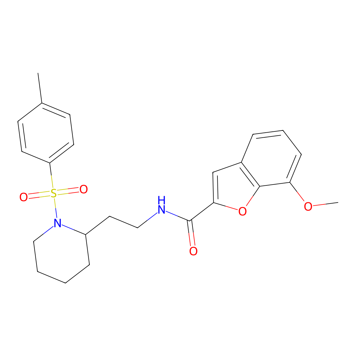 7-methoxy-N-(2-(1-tosylpiperidin-2-yl)ethyl)benzofuran-2-carboxamide molecular structure, CAS 1209223-15-3