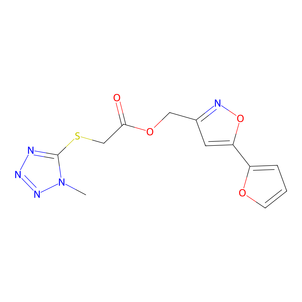 (5-(furan-2-yl)isoxazol-3-yl)methyl 2-((1-methyl-1H-tetrazol-5-yl)thio)acetate molecular structure, CAS 1209236-29-2