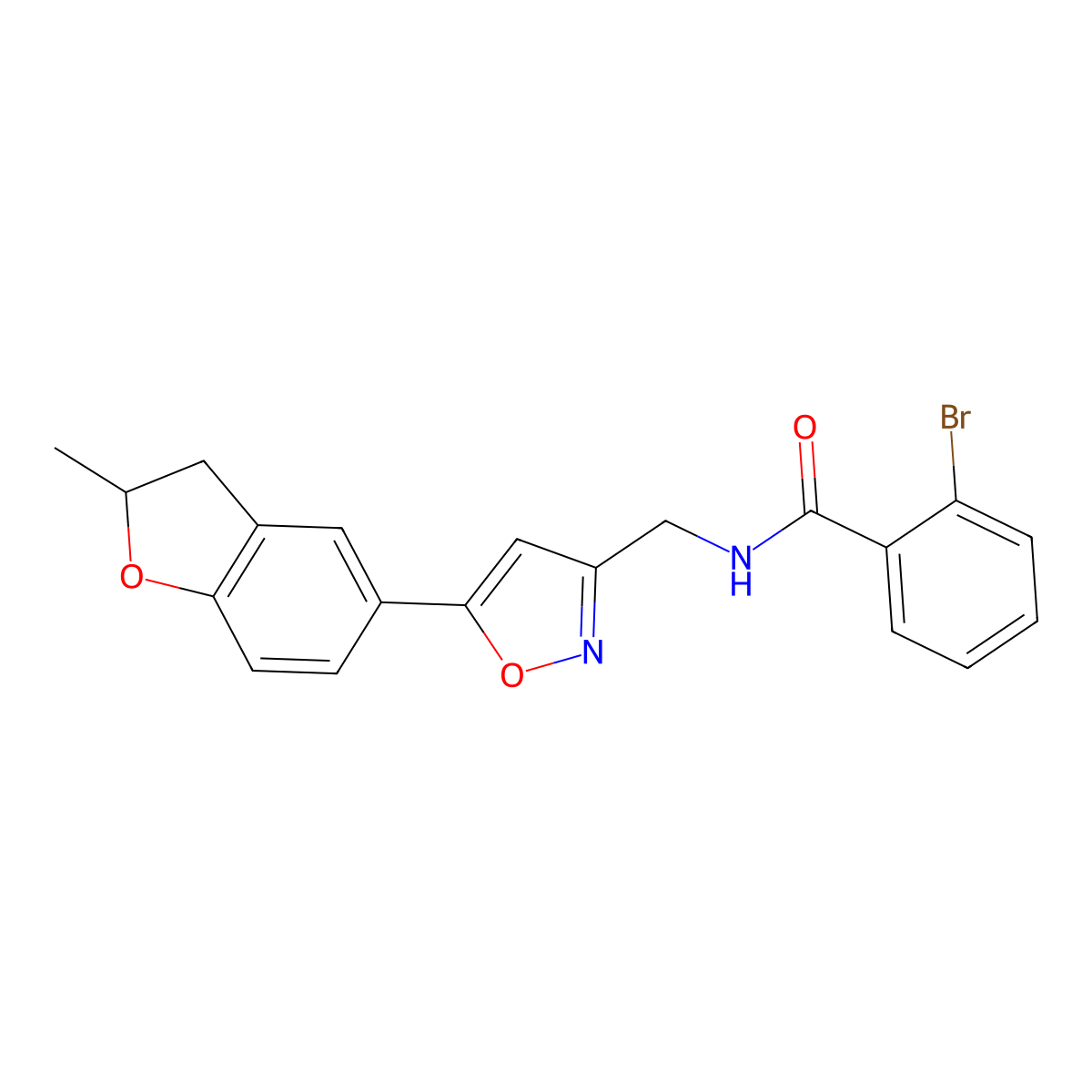 2-bromo-N-((5-(2-methyl-2,3-dihydrobenzofuran-5-yl)isoxazol-3-yl)methyl)benzamide molecular structure, CAS 1209236-38-3
