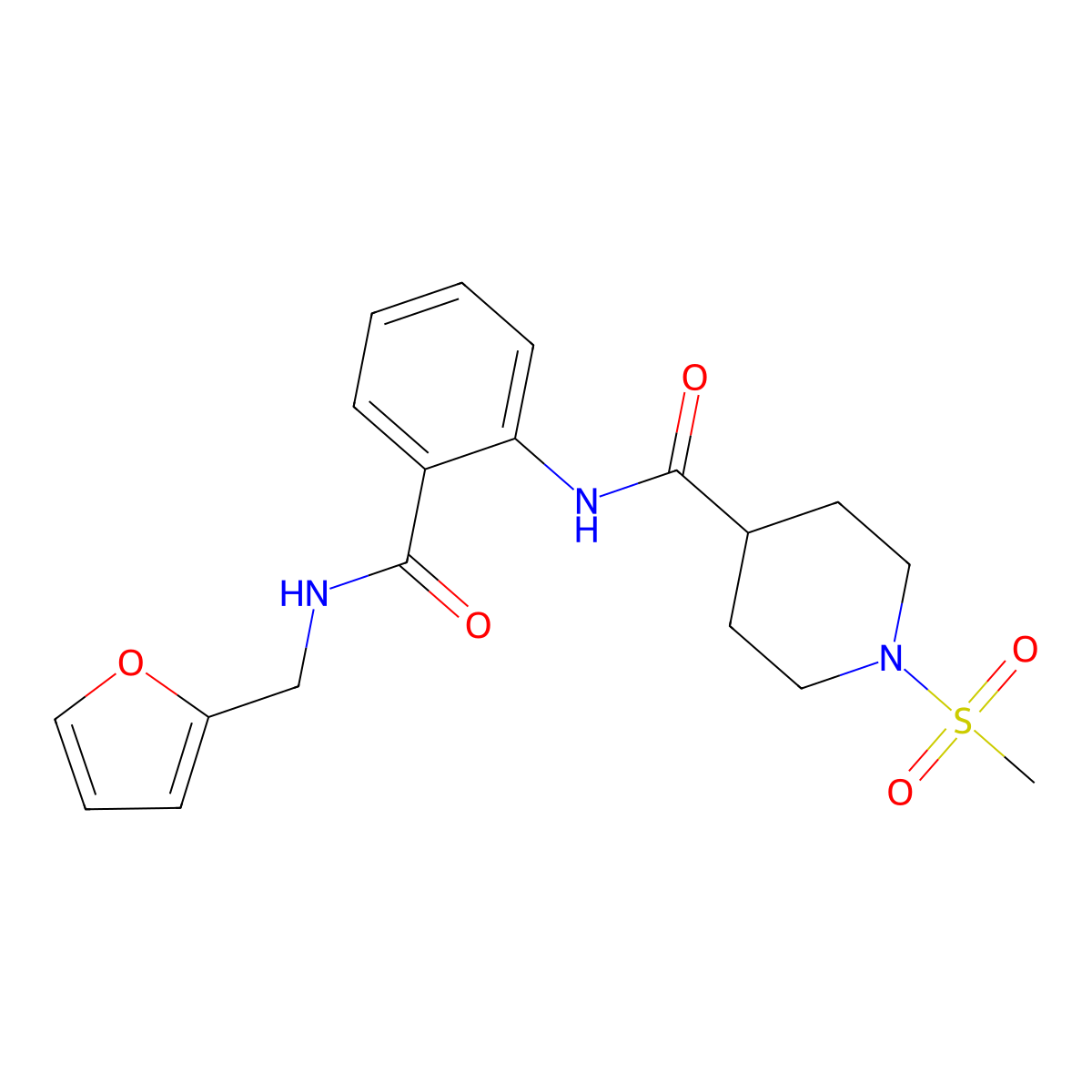 N-{2-[(furan-2-ylmethyl)carbamoyl]phenyl}-1-(methylsulfonyl)piperidine-4-carboxamide molecular structure, CAS 1209236-80-5