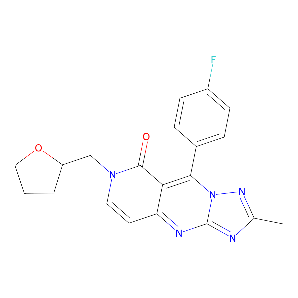 9-(4-fluorophenyl)-2-methyl-7-(tetrahydrofuran-2-ylmethyl)pyrido[4,3-d][1,2,4]triazolo[1,5-a]pyrimidin-8(7H)-one molecular structure, CAS 1209236-96-3