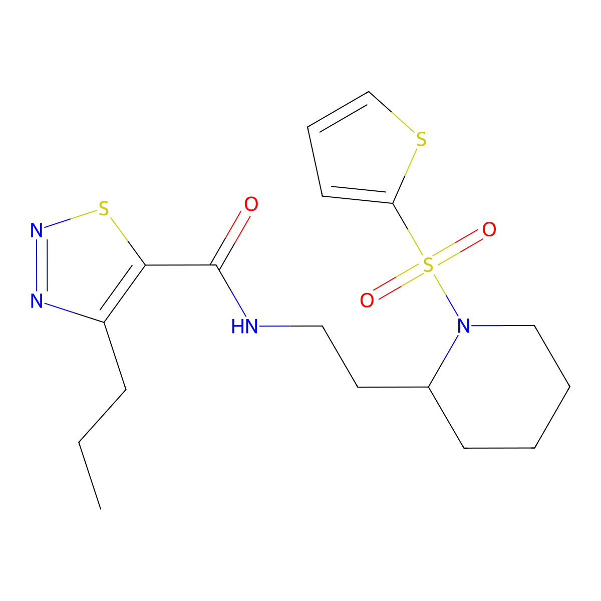 4-propyl-N-(2-(1-(thiophen-2-ylsulfonyl)piperidin-2-yl)ethyl)-1,2,3-thiadiazole-5-carboxamide molecular structure, CAS 1209245-01-1