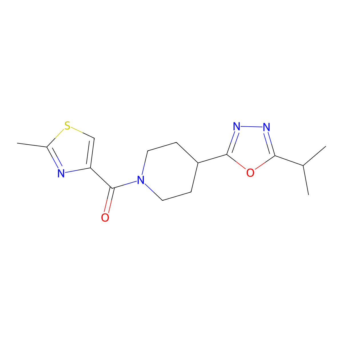 (4-(5-Isopropyl-1,3,4-oxadiazol-2-yl)piperidin-1-yl)(2-methylthiazol-4-yl)methanone molecular structure, CAS 1209245-52-2